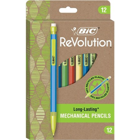 Bic MPE12 0.7 mm Lead Diameter Revolution Mechanical Pencil, Assorted Color, 12PK BICMPE12